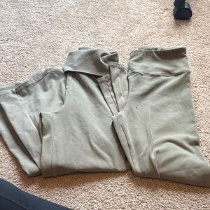 SKIMS Olive Green Foldover Flared Lounge Pants + Leggings